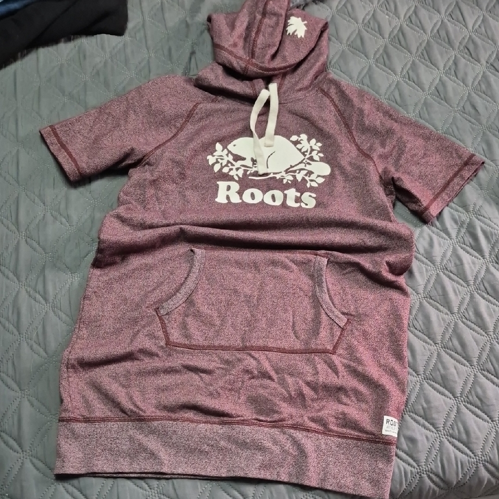 Roots Burgundy Hoodie Dress with Short Sleeves